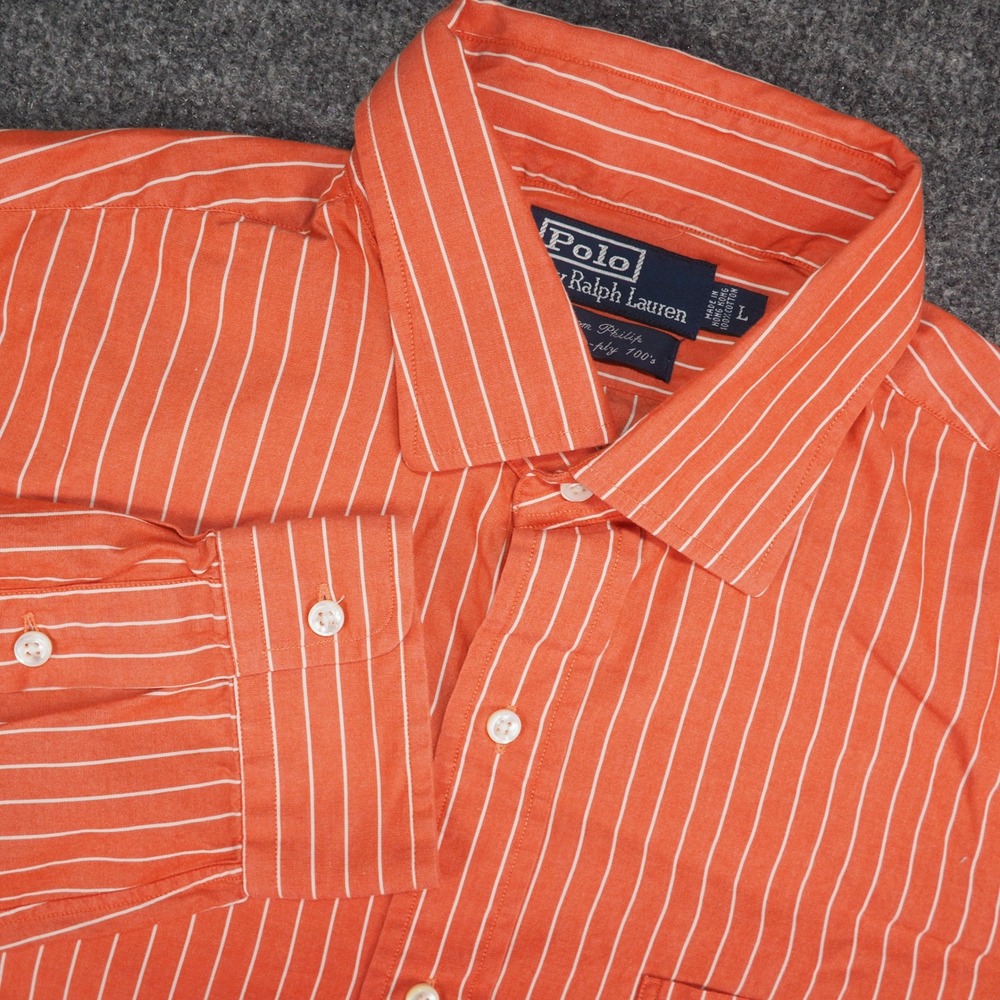 Polo Ralph Lauren Shirt Mens Large Custom Philip Orange Striped Cotton Preppy